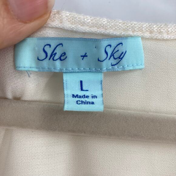 She & Sky Silk Blend Cream Knit Sleeveless Cardigan Coastal Beach Size Large - Picture 5 of 9